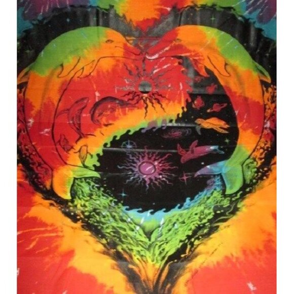 New Tie Dye Tapestry Dolphins Love Yin Yang Heart Gift Wall Decor Art Sun Cosmos - Picture 2 of 2